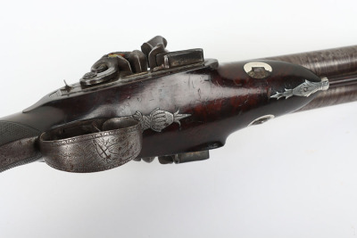 Good 20 bore double barrel flintlock holster pistol by WILLIAMSON c.1820 - 7