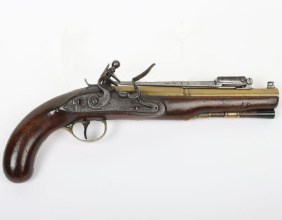 26 bore brass barrel flintlock holster pistol signed DOBSON, LONDON c.1820