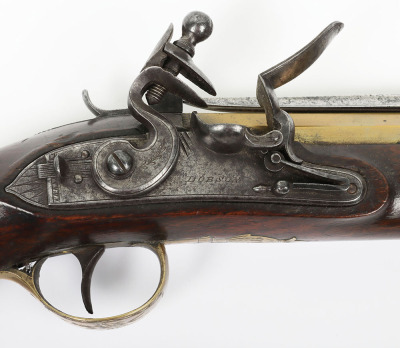 26 bore brass barrel flintlock holster pistol signed DOBSON, LONDON c.1820 - 4