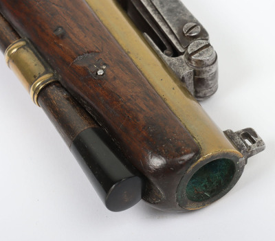 26 bore brass barrel flintlock holster pistol signed DOBSON, LONDON c.1820 - 6