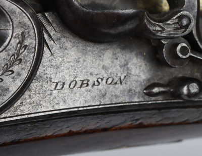 26 bore brass barrel flintlock holster pistol signed DOBSON, LONDON c.1820 - 7