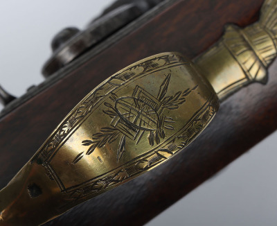 26 bore brass barrel flintlock holster pistol signed DOBSON, LONDON c.1820 - 9