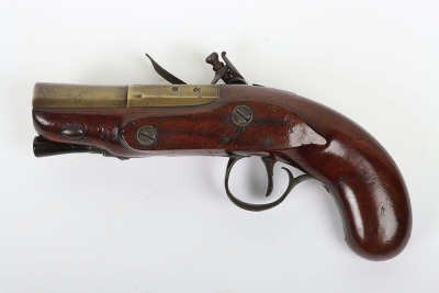 Unusual brass barrel 18 bore flintlock travelling pistol by BOURN c.1820 - 2