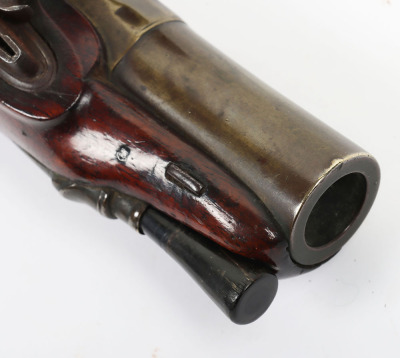 Unusual brass barrel 18 bore flintlock travelling pistol by BOURN c.1820 - 3