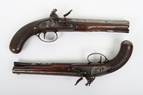 Pair of 16 bore flintlock holster pistols by D. Egg, London c.1790