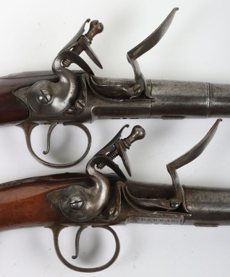 Pair of 22 bore Queen Anne style flintlock cannon barrel holster pistols by BARBAR c.1745 - 7