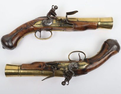 Rare pair of late-17th Century English Brass Barrel Flintlock Grenade Pistols by I .Yates