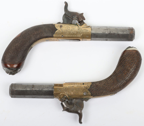 Pair of boxlock percussion pocket pistols retailed by COLGAN of WATERFORD