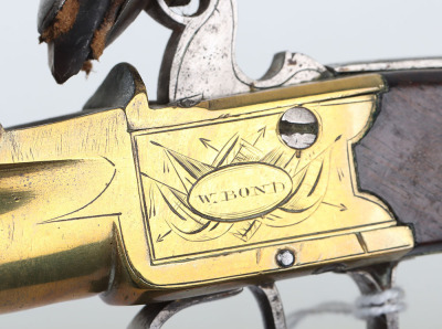 Brass framed and barrelled flintlock boxlock travelling pistol by W. BOND, LOMBARD STREET, LONDON - 3
