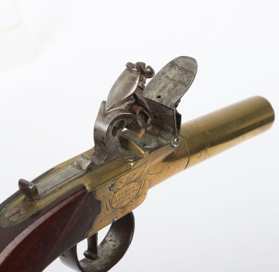 Brass framed and barrelled flintlock boxlock travelling pistol by W. BOND, LOMBARD STREET, LONDON - 6