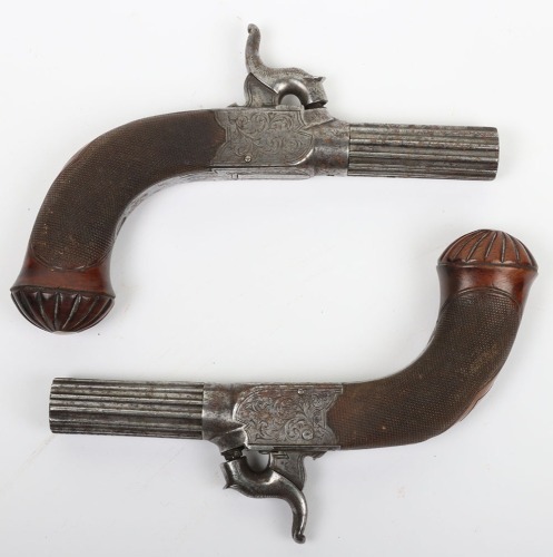 Pair of boxlock percussion pocket pistols engraved CLARK, LONDON