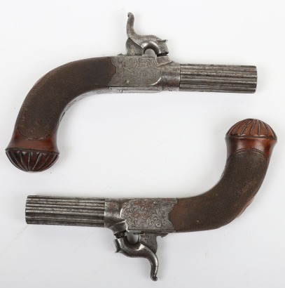 Pair of boxlock percussion pocket pistols engraved CLARK, LONDON