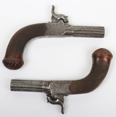 Pair of boxlock percussion pocket pistols engraved CLARK, LONDON