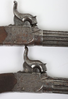 Pair of boxlock percussion pocket pistols engraved CLARK, LONDON - 5