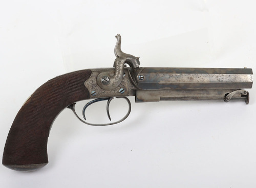 2 shot 30 bore percussion travelling pistol signed T K BAKER, FLEET STREET, LONDON
