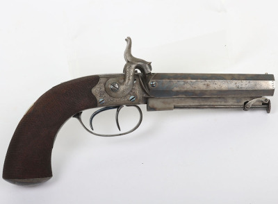 2 shot 30 bore percussion travelling pistol signed T K BAKER, FLEET STREET, LONDON