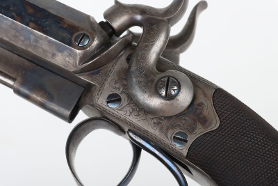 2 shot 30 bore percussion travelling pistol signed T K BAKER, FLEET STREET, LONDON - 6