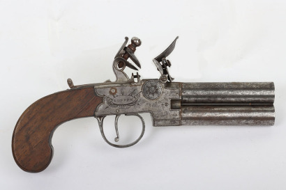 Boxlock flintlock 2 shot tap action over and under overcoat pistol
