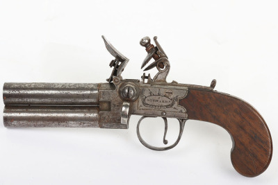 Boxlock flintlock 2 shot tap action over and under overcoat pistol - 2