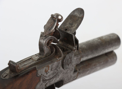 Boxlock flintlock 2 shot tap action over and under overcoat pistol - 5