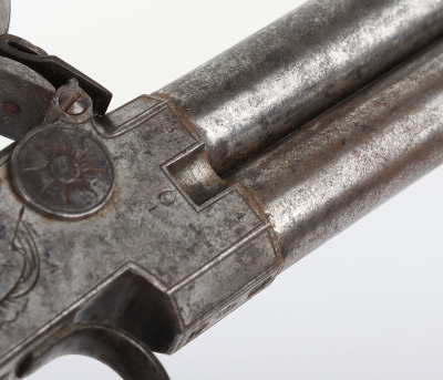 Boxlock flintlock 2 shot tap action over and under overcoat pistol - 7
