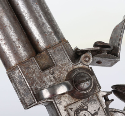 Boxlock flintlock 2 shot tap action over and under overcoat pistol - 8