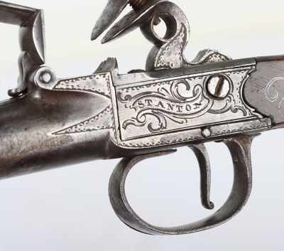54 bore Queen Anne style boxlock flintlock cannon barrelled pocket pistol by STANTON, LONDON c.1775 - 6