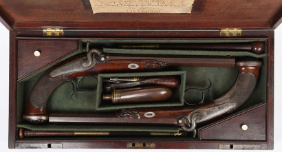 Pair of 42 bore back action percussion target pistols by Patrick of Liverpool