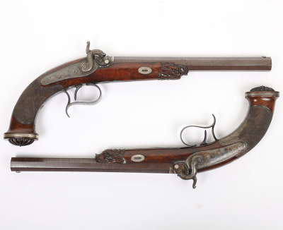 Pair of 42 bore back action percussion target pistols by Patrick of Liverpool - 4