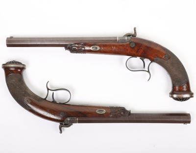 Pair of 42 bore back action percussion target pistols by Patrick of Liverpool - 5