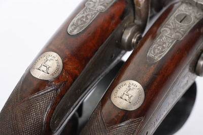 Pair of 42 bore back action percussion target pistols by Patrick of Liverpool - 11