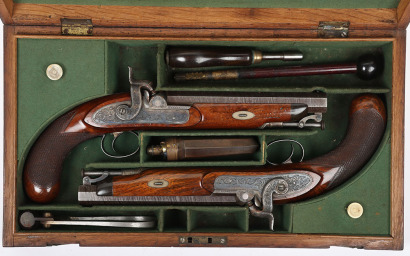 Good pair of 28 bore percussion belt pistols by Edward London, c.1845-50