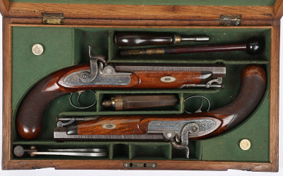 Good pair of 28 bore percussion belt pistols by Edward London, c.1845-50