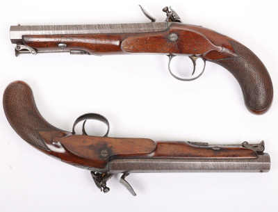 Pair of officer&rsquo;s 16 bore flintlock holster pistols by Richards c.1820 - 4