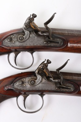 Pair of officer&rsquo;s 16 bore flintlock holster pistols by Richards c.1820 - 6