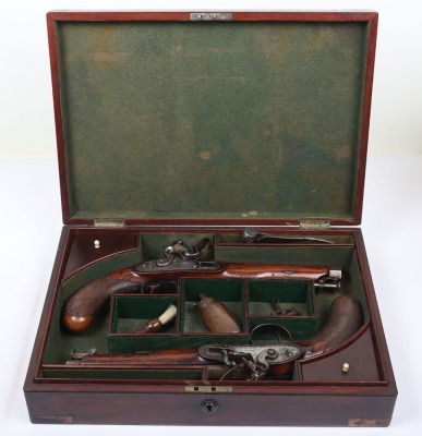 Pair of officer&rsquo;s 16 bore flintlock holster pistols by Richards c.1820 - 11