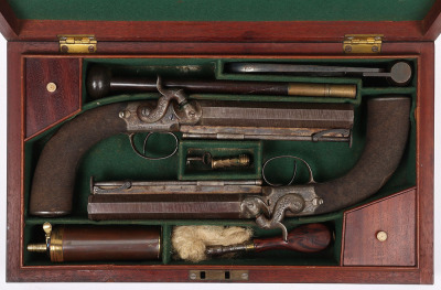 Good pair of 20 bore boxlock side hammer percussion belt pistols by Wilkinson, London, c.1850