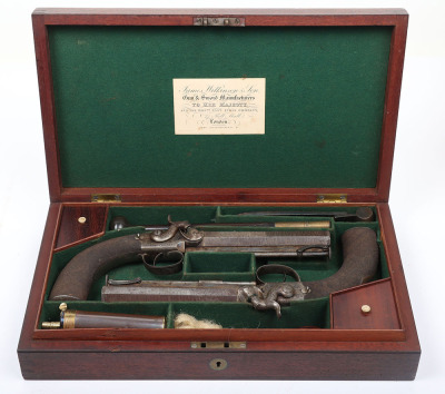 Good pair of 20 bore boxlock side hammer percussion belt pistols by Wilkinson, London, c.1850 - 2