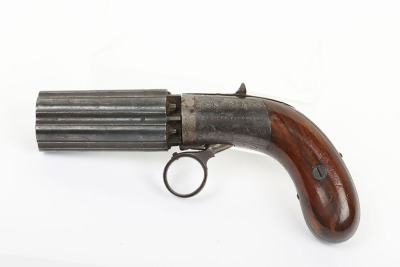 6 shot 84 bore Cooper&rsquo;s patent percussion self-cocking ring trigger pepperbox revolver - 2