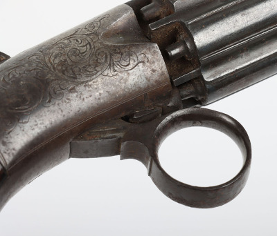 6 shot 84 bore Cooper&rsquo;s patent percussion self-cocking ring trigger pepperbox revolver - 4