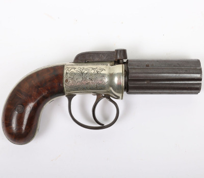6 shot 150 bore self cocking percussion pepperbox revolver, retailed by MONK, STAMFORD - 2