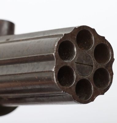 6 shot 150 bore self cocking percussion pepperbox revolver, retailed by MONK, STAMFORD - 4