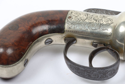 6 shot 150 bore self cocking percussion pepperbox revolver, retailed by MONK, STAMFORD - 5