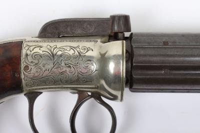 6 shot 150 bore self cocking percussion pepperbox revolver, retailed by MONK, STAMFORD - 6