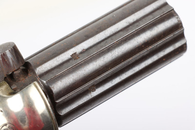 6 shot 150 bore self cocking percussion pepperbox revolver, retailed by MONK, STAMFORD - 8