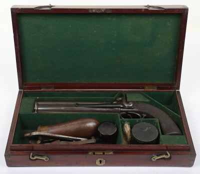 40 bore boxlock side hammer over and under percussion belt pistol by HENRY BECKWITH 58 SKINNER St SNOW HILL LONDON, - 2