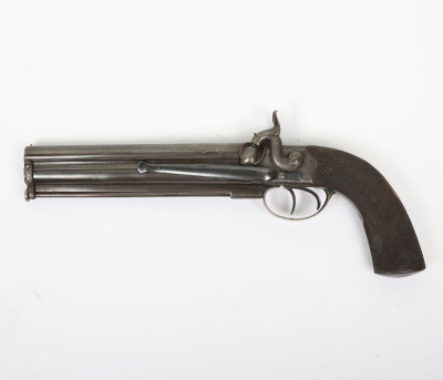 40 bore boxlock side hammer over and under percussion belt pistol by HENRY BECKWITH 58 SKINNER St SNOW HILL LONDON, - 4