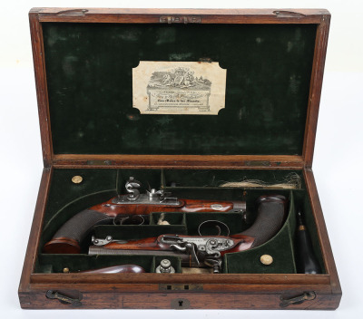Pair of 28 bore flintlock travelling pistols by I. BLANCH, LONDON - 2