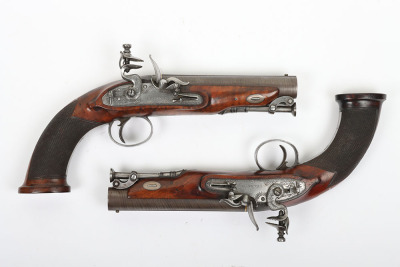 Pair of 28 bore flintlock travelling pistols by I. BLANCH, LONDON - 5