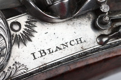 Pair of 28 bore flintlock travelling pistols by I. BLANCH, LONDON - 9